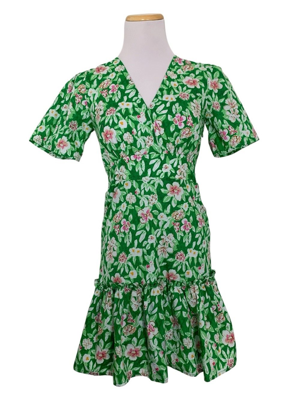 THML Green Floral Fit And Flare Cotton Dress Women’s XS Sundress Lined